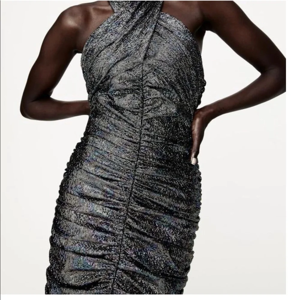 ZARA Metallic Draped Mini Dress/NWT - Picture 4 of 15